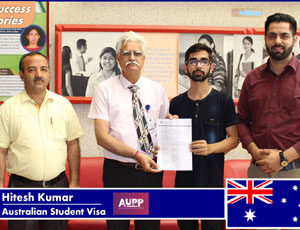 Hon'ble Director-PCBT is congratulating student for getting his Australian study visa stamped under AUPP.